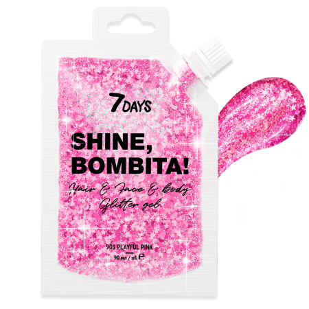 Τζέλ με Glitter ροζ για πρόσωπο-μαλλιά-σώμα "SHINE, BOMBITA!" 7DAYS